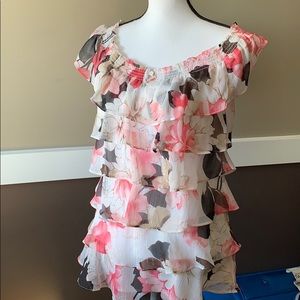Ruffled floral over/off shoulder top